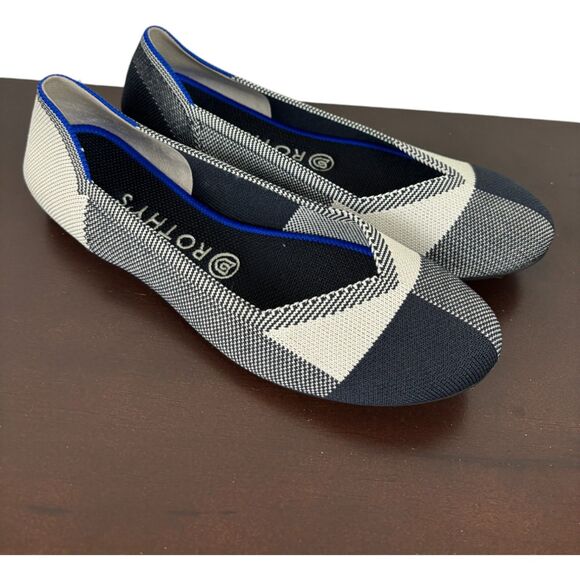 Rothy’s The Flat Round Toe Captoe Buffalo Plaid Woven Flats Women's 8.5 Black - Picture 8 of 8